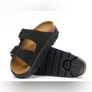 BIRKENSTOCK Papillio Arizona Sandals Black Suade With Chunky Soles Size 38 New